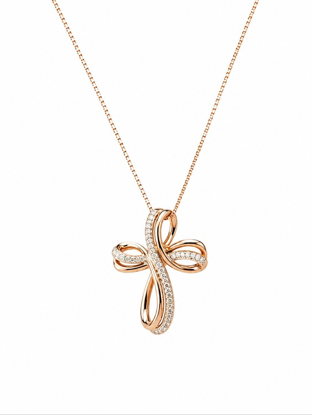 Diamond Cross Infinity Necklace 14K Rose Gold Over Sterling Silver 1/10 CTTW